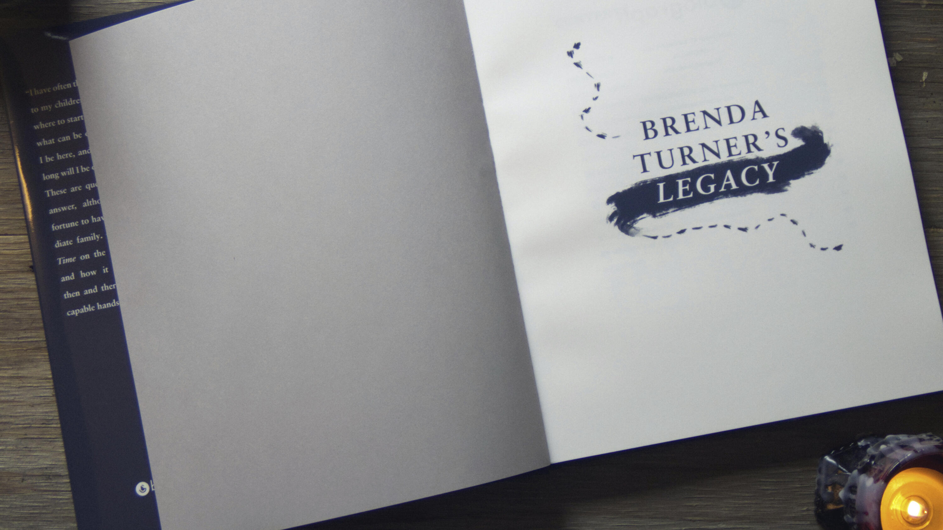 Brenda Turner (Verso) The verso, i.e. the first spread repeating a simpler print of the cover. It reads Brenda Turner's Legacy.