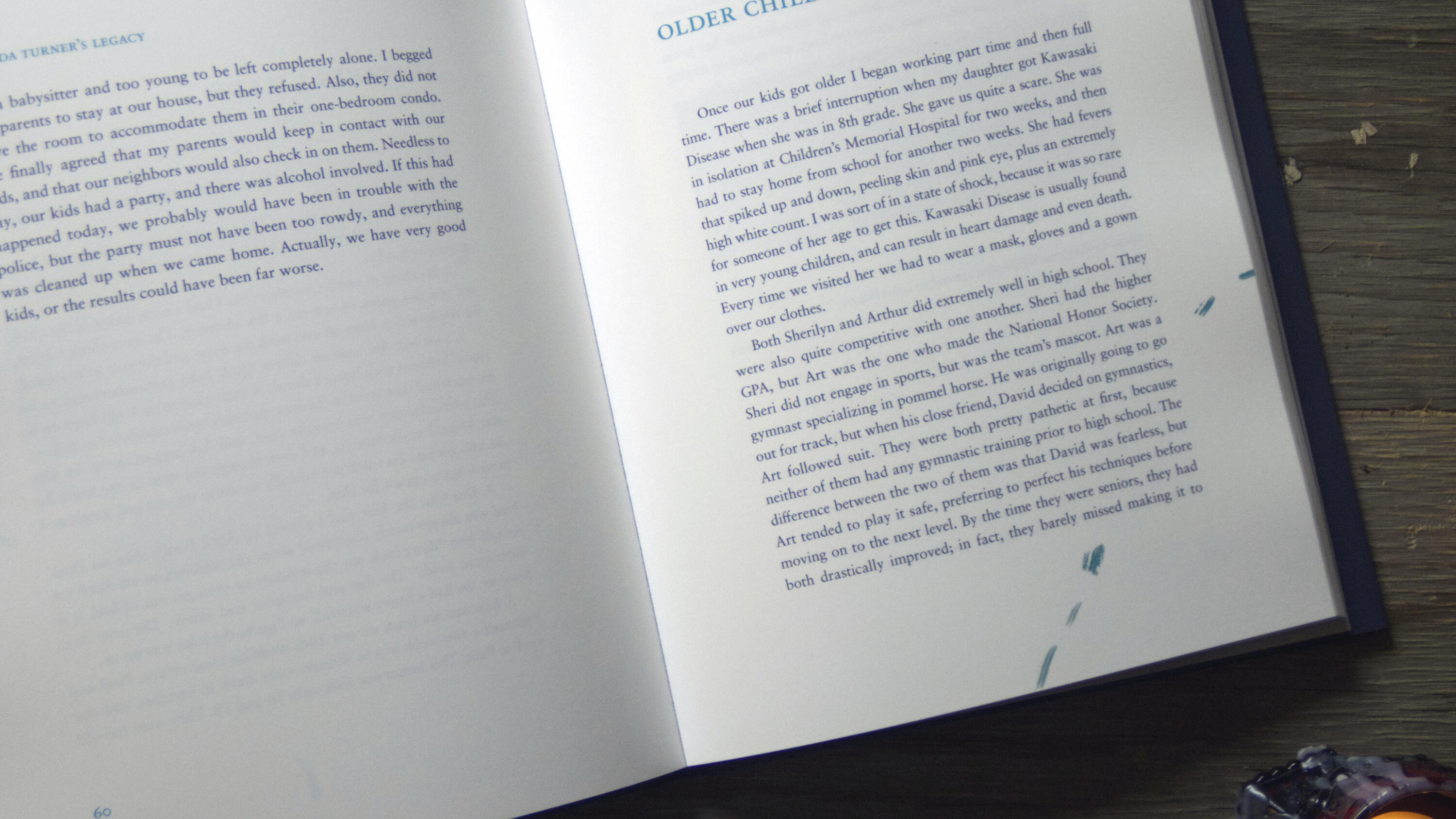 Brenda Turner (Chapter Title) A sample of the manuscript design, showcasing the chapter title pages. The dotted brushstroke motif is repeated here in a corner, around the text.